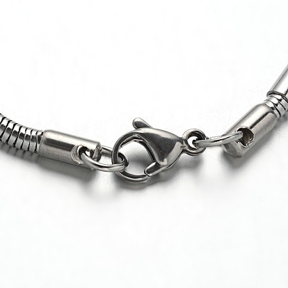 304 Stainless Steel Snake Chain Bracelets, with Tube Beads and Lobster Claw Clasps, 200x3mm