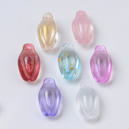 Transparent Spray Painted Glass Pendants, Mixed Style, Bud