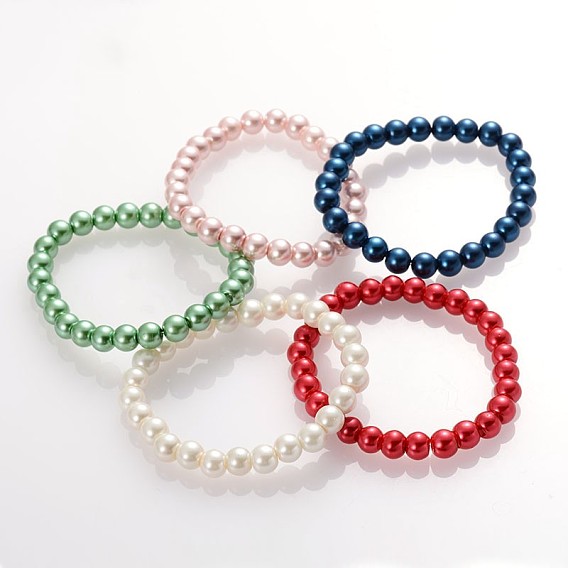 Trendy Glass Pearl Beaded Stretch Bracelets, 54mm