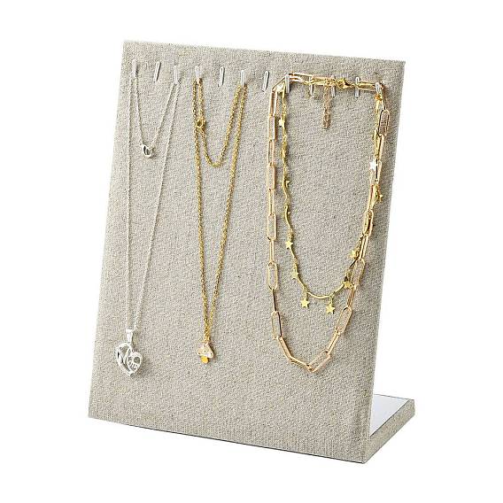 Collier de bois présentoirs, 12 présentoir de collier à crochets, avec toile de chanvre et les accessoires en fer, 25x20x8.2 cm