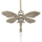 Antique Silver Plated Alloy Enamel Dragonfly Pendants, with Rhinestone, 42x72x4mm, Hole: 2mm