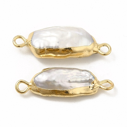 Colgantes de conector de perlas keshi naturales barrocas, pepitas de enlaces, con bucles dobles de latón