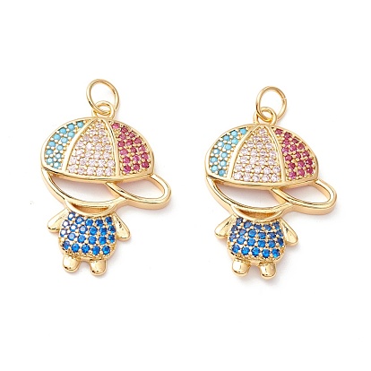 Brass Micro Pave Colorful Cubic Zirconia Pendants, with Jump Ring, Long-Lasting Plated, Lead Free & Cadmium Free & Nickel Free, Boy