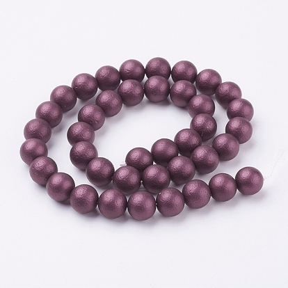 Textured Shell Pearl Beads Strands, Frosted, Round