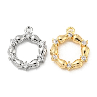 Brass Micro Pave Clear Cubic Zirconia Pendants, Rings Charms