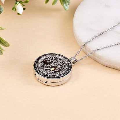 Word Always In My Heart Urn Ashes Pendant Necklace, Alloy Tree of Life Memorial Necklace with Clear Cubic Zirconia for Men Women
