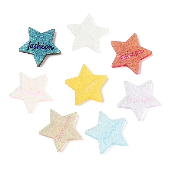 Cabochons en résine translucide, de couleur plaquée ab , étoile avec mot mode