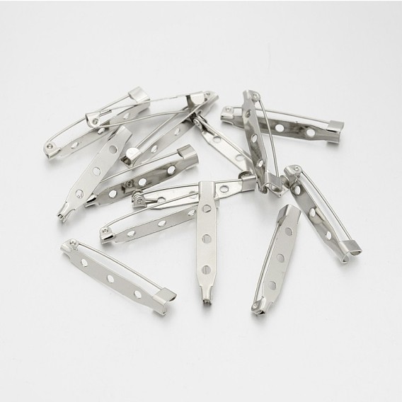 Iron Brooch Pin Back Safety Catch Bar Pins with 3 Holes