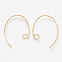Brass Earring Hooks, with Horizontal Loop, Real 18K Gold Plated