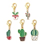 Alloy Enamel Pendant Decorations, with Zinc Alloy Lobster Claw Clasps, Cactus