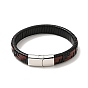 Bracelet cordon rectangle tressé en cuir avec fermoirs magnétiques en acier inoxydable pour hommes femmes