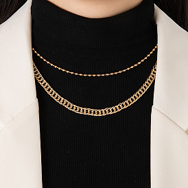 Collier à chaîne épaisse en perles double couche pour femmes, avec chaîne de clavicule cool et minimaliste