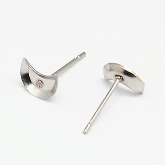 304 Stainless Steel Stud Earring Findings, Earring Posts, Moon, 7x5.5x1mm, Pin: 0.6mm