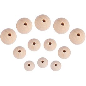 Perles rondes en bois non fini, perles en bois naturel perles d'espacement, sans plomb