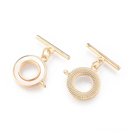 Brass with Shell Toggle Clasps, Creamy White, Cadmium Free & Nickel Free & Lead Free, Ring
