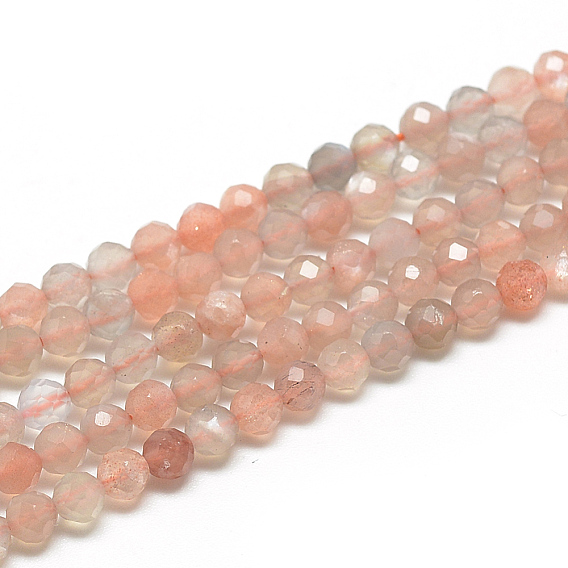Natural Sunstone Beads Strands, Faceted, Round