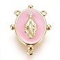 Golden Plated Brass Chandelier Component Links, with Enamel, Oval with Virgin Mary