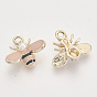 Alloy Enamel Pendants, with ABS Imitation Pearl Plastic Beads, Light Gold, Bee