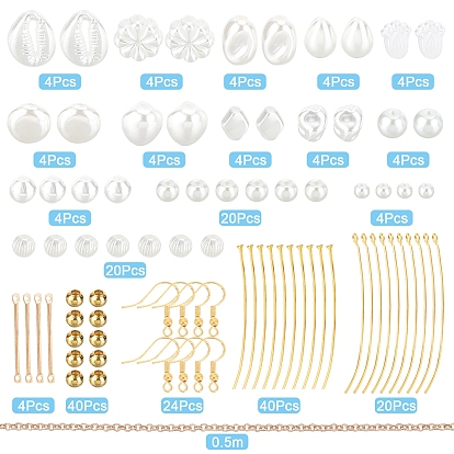 SUNNYCLUE DIY Imitation Pearl Dangle Earring Making Kits, Geometry Glass & Acrylic Beads, Brass Earring Hooks & Jump Rings & Pins & Links
