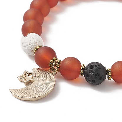 Bracelets extensibles en perles de verre dépoli, lune et étoile en alliage émaillé avec bracelets à breloques yin yang pour femmes