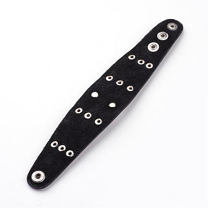 Punk Rock Style Cowhide Leather Rivet Bracelets, with Alloy & Iron Findings, Skull