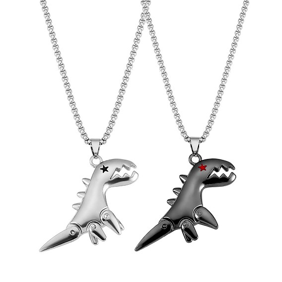 2 piezas 2 collar de pareja de color, collar colgante de dinosaurio de hierro con esmalte para los amantes de los mejores amigos