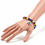 Bracelet extensible en perles rondes en turquoise synthétique (teint) et lampadaire mauvais œil avec breloque main hamsa pour femmes