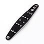 Punk Rock Style Cowhide Leather Rivet Bracelets, with Alloy & Iron Findings, Skull