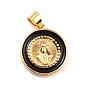 Brass Enamel Pendants, Cadmium Free & Lead Free, Long-Lasting Plated, Flat Round with Virgin Mary, Real 18K Gold Plated