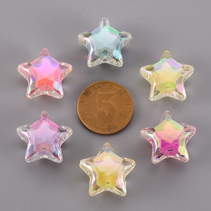 Transparent Acrylic Beads, Bead in Bead, AB Color, Faceted, Star