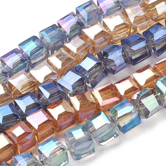 Electroplate Glass Bead Strands, Faceted, Cube