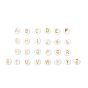 Perles acryliques plaquées, métal doré enlaça, trou horizontal, rond et plat avec alphabet, blanc