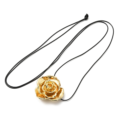 Zinc Alloy Rose Flower Pendant Necklace with Leather Cords
