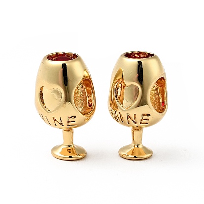 Rack Plating Brass European Beads, Cadmium Free & Lead Free, Large Hole Beads, Goblet with Word Wine
