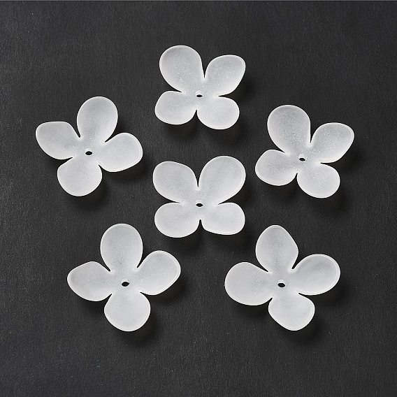 Transparentes bouchons acrylique de perles, 4 pétales, givré, fleur