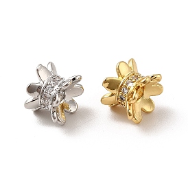 Rack Plating Brass Micro Pave Cubic Zirconia Beads, Long-Lasting Plated, Cadmium Free & Lead Free, Flower
