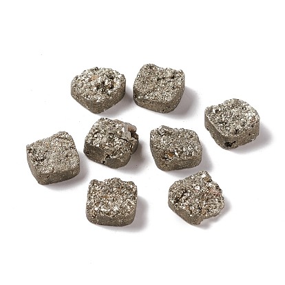 Electroplate Natural Druzy Agate Cabochons, Imitation Pyrite, Square
