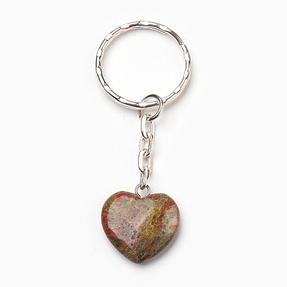 Porte-clés en pierres précieuses mélangées, avec fermoir clé en fer, cœur