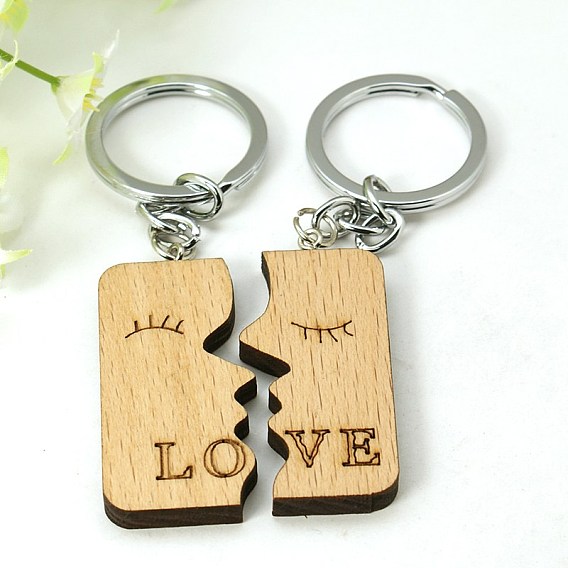 Idées cadeaux romantiques pour le bois de la saint valentin et son porte-clés, avec les accessoires en fer, rectangle, 99mm