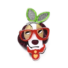Modehund mit Brille Acrylabzeichen, Cartoon-Tier-Anstecknadel für Rucksackkleidung