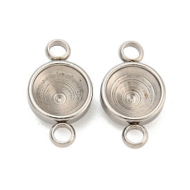 304 Stainless Steel Cabochon Connector Setting, Faceted Flat Round