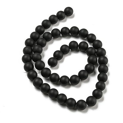 Dépoli agate noire naturelle perles rondes brins, teints et chauffée