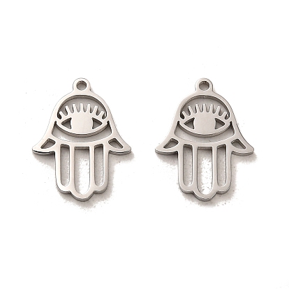 304 Stainless Steel Pendants, Hollow Hamsa Hand with Eye Charms