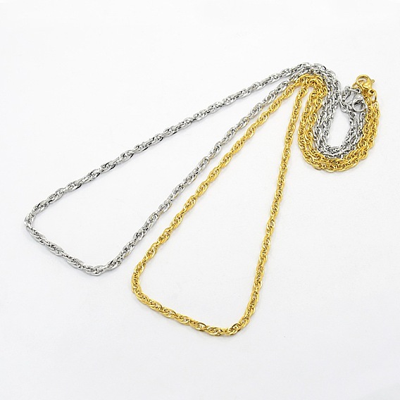 Men's 304 Stainless Steel Rope Chain Necklaces, with Lobster Claw Clasps, 17.7 inch(450mm)