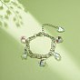 Colorful Rhinestone Flower & Star & Leaf & Cross Charms Multi-strand Bracelet, 304 Stainless Steel Chains Double Layer Bracelet for Women