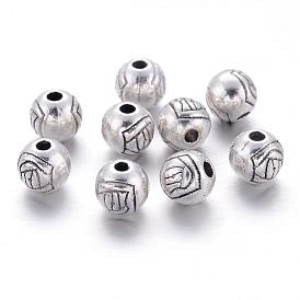 Tibetan Style Alloy Beads, Lead Free & Cadmium Free, Round with Flower, about 6mm in diameter, hole: 2mm