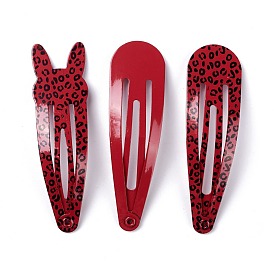 Cute Spray Painted Iron Snap Hair Clips, Teardrop & Rabbit with Leopard Print Pattern
