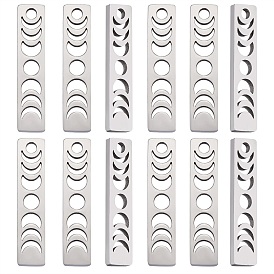 20Pcs 304 Stainless Steel Pendants, Rectangle with Phase of the Moon