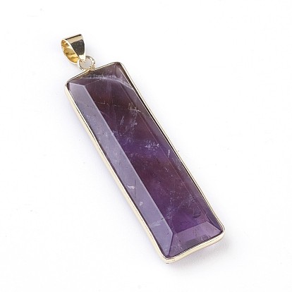 Natural Mixed Stone Pendants, with Brass Findings, Faceted, Rectangle