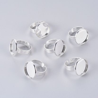 Componentes de anillos de dedo de latón ajustable, fornituras base de anillo almohadilla, plano y redondo